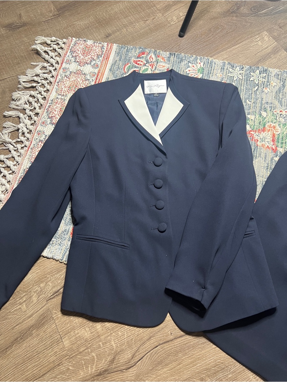 Kim Rogers Navy and White Contrast Front Blazer with pencil skirt